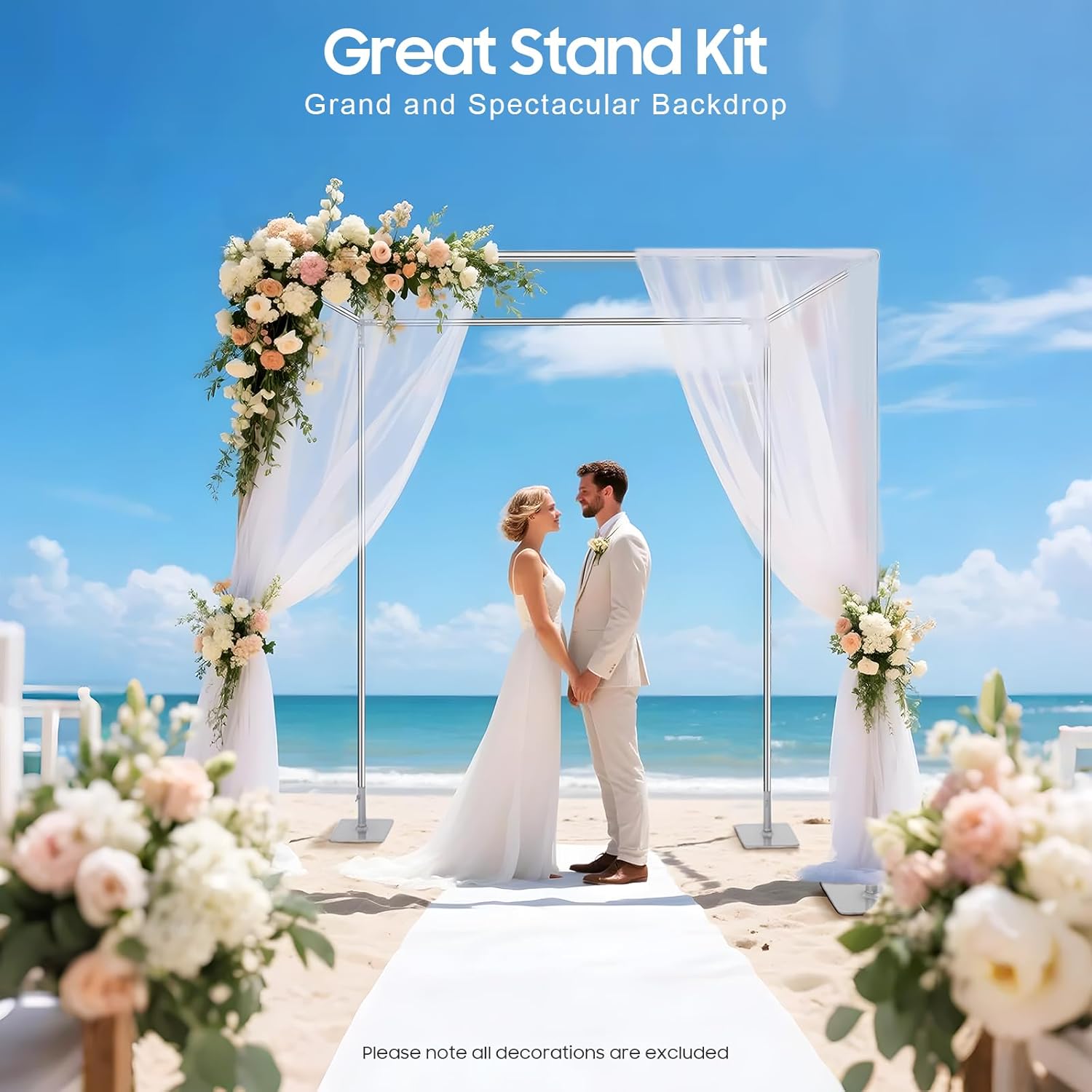 4 Corners Square Heavy Duty Backdrop, 10ft Adjustable Telescopic Portable Pipe and Drape Backdrop Stands, Silver Wedding Photography Background Support for Any Events