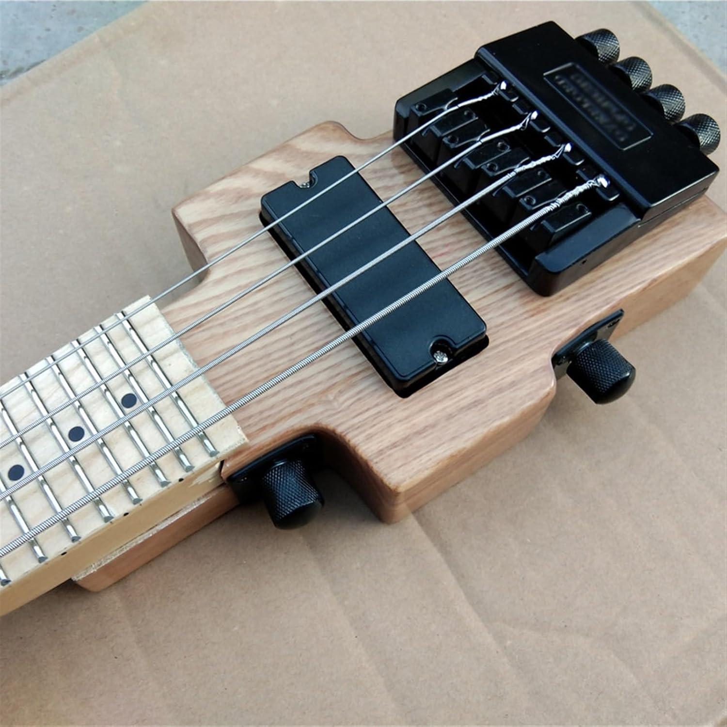 VENEKA Headless Electric Guitar 30 Inches Mini 4 Strings Headless Electric Bass Guitar Ash Body Maple Fingerboard with Black Hardware