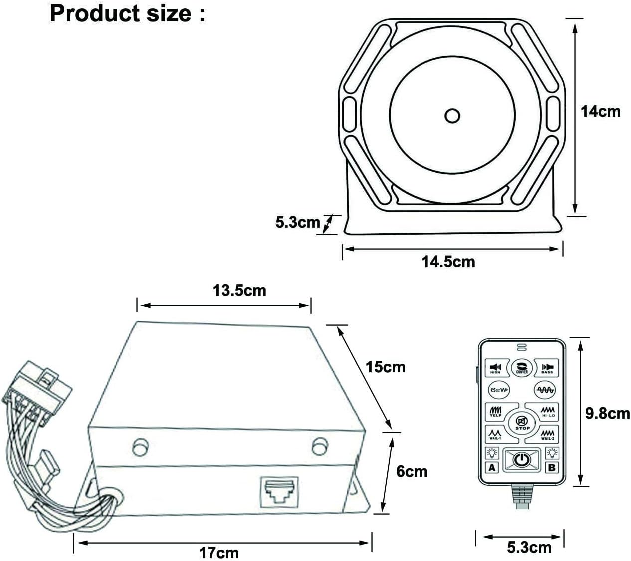 12V/24V 100W Police Siren PA System Kit with Plug-to-Work Wirings Slim Speaker Handheld Microphone Warning Emergency Sirens for Vehicles Tow Truck UTV ATV Van Car POV RV