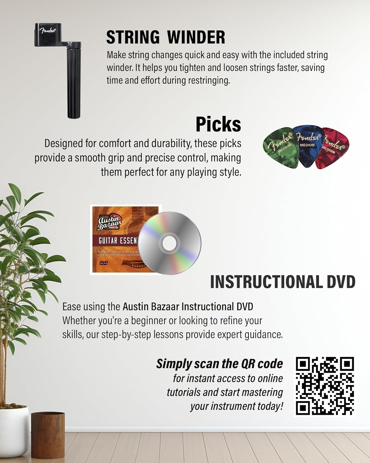 Fender Redondo Mini Acoustic Guitar Bundle with Gig Bag, Strap, Clip-on Tuner, Strings, String Winder, Picks, and Austin Bazaar Instructional DVD - Sunburst