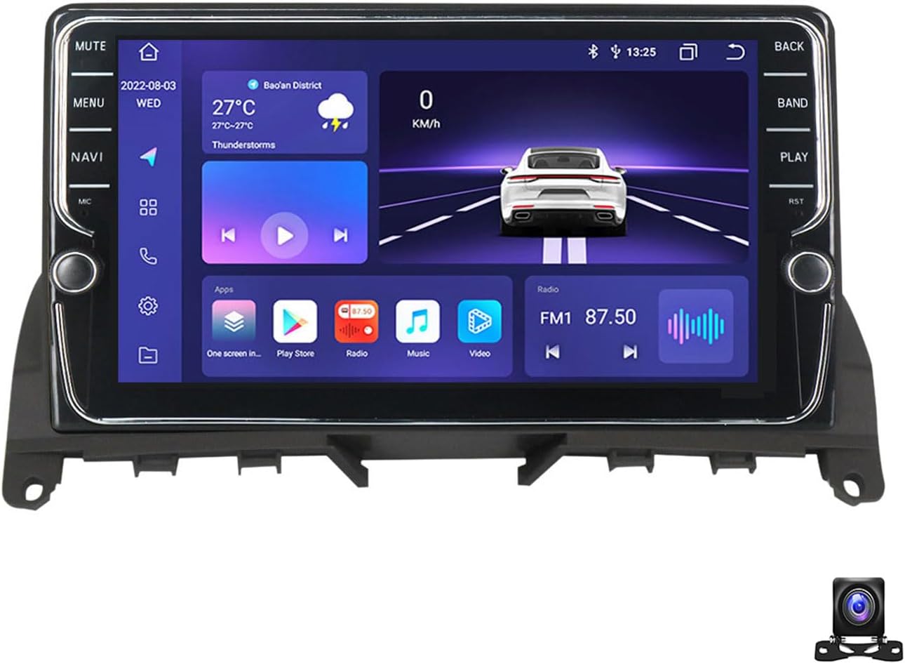 Double Din Car Stereo Bluetooth MP5 Player with Carplay/Auto, 9 Inch Touchscreen Radio Receiver with AHD Backup Camera, Compatible with Benz C-Class 3 W204 2006~2011 Support 4G/SWC/DSP,K700S