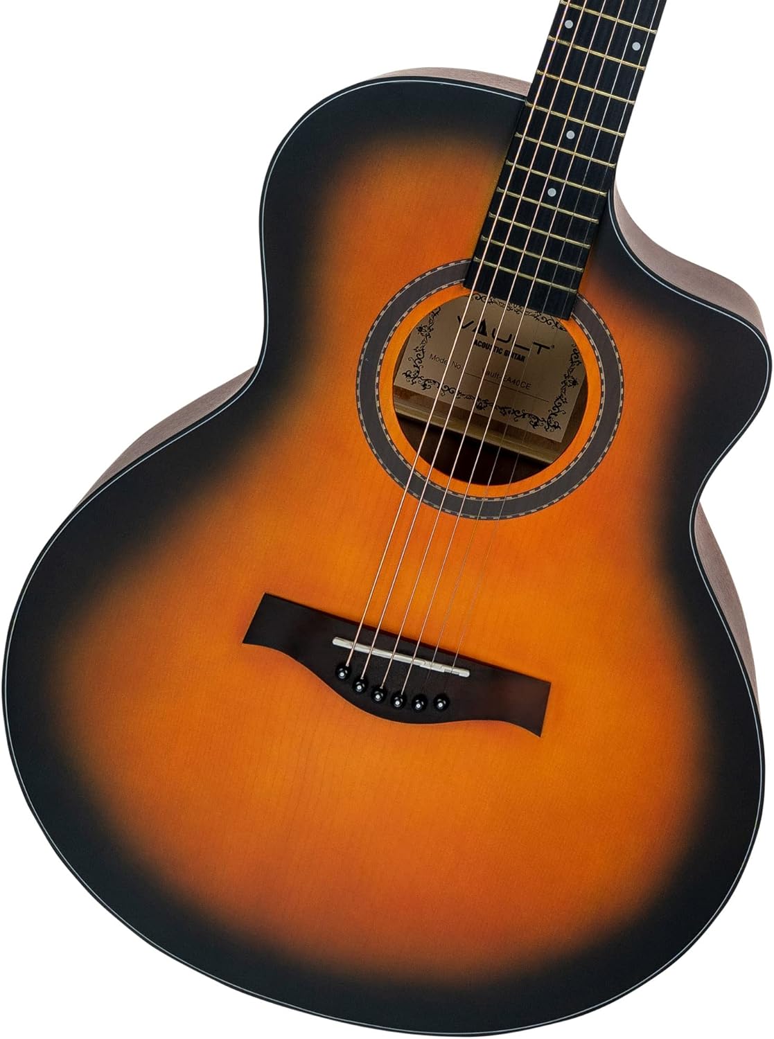 Vault EA-40CE Solid Spruce Top Cutaway Acoustic-Electric Guitar - Sunburst Bundle with Gig Bag, Tuner, Strap, Picks, and Polishing Cloth