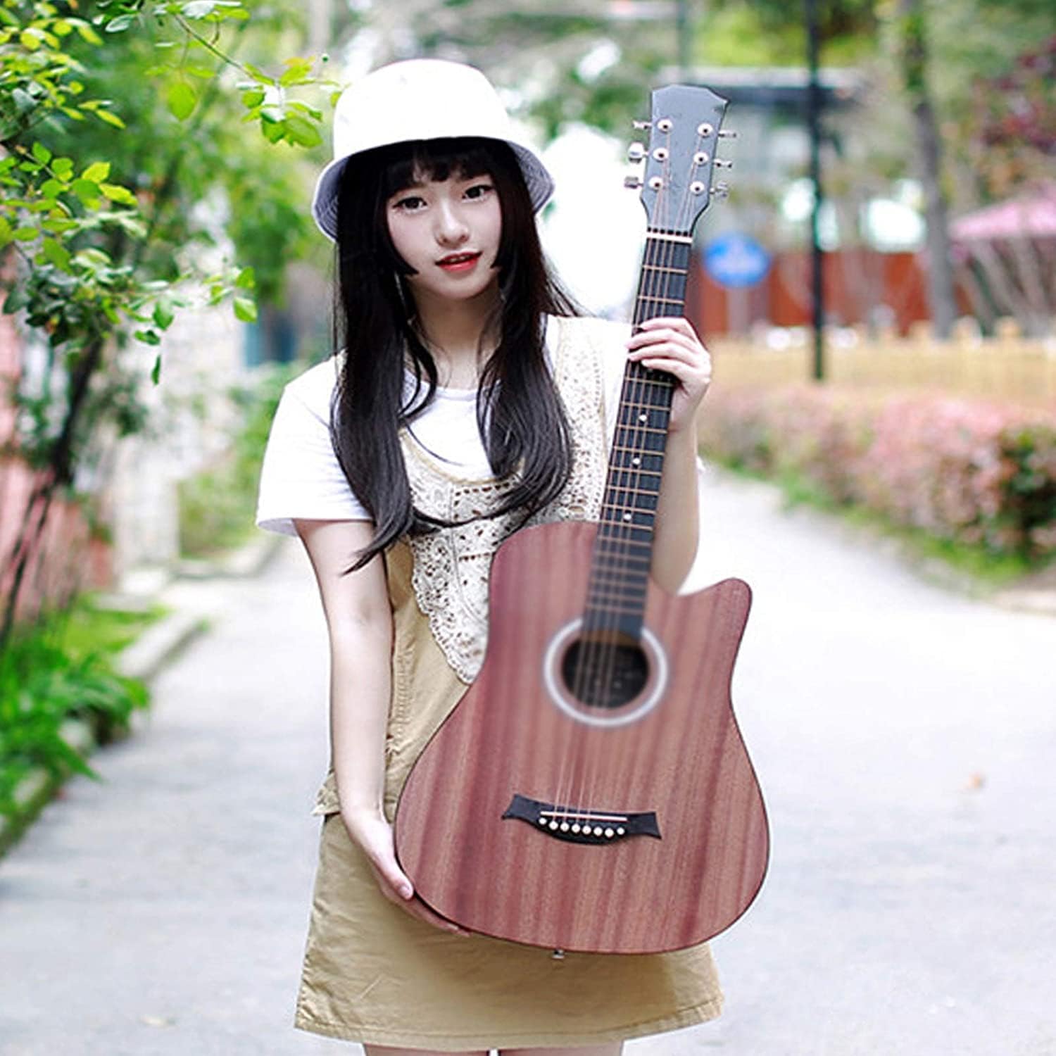 Full Size Guitar 6 String The Sound is Crisp Semi Open Knob Starter Kit Included Beginner Adult Travel Wood Guitar Beginner Acoustic Guitar Starter Package Student G (Color : Black) (Brown)