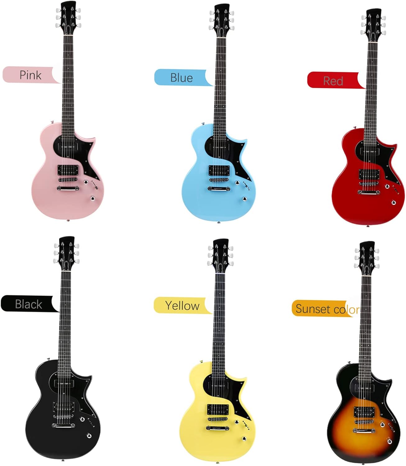 Electric Guitar Beginner Guitar 40.2 Inch Solid Poplar Body Maple Neck Laurel Fingerboard HH Pickups Les Paul Style with Gig Bag Tuner Capo (Color Options) (Yellow)