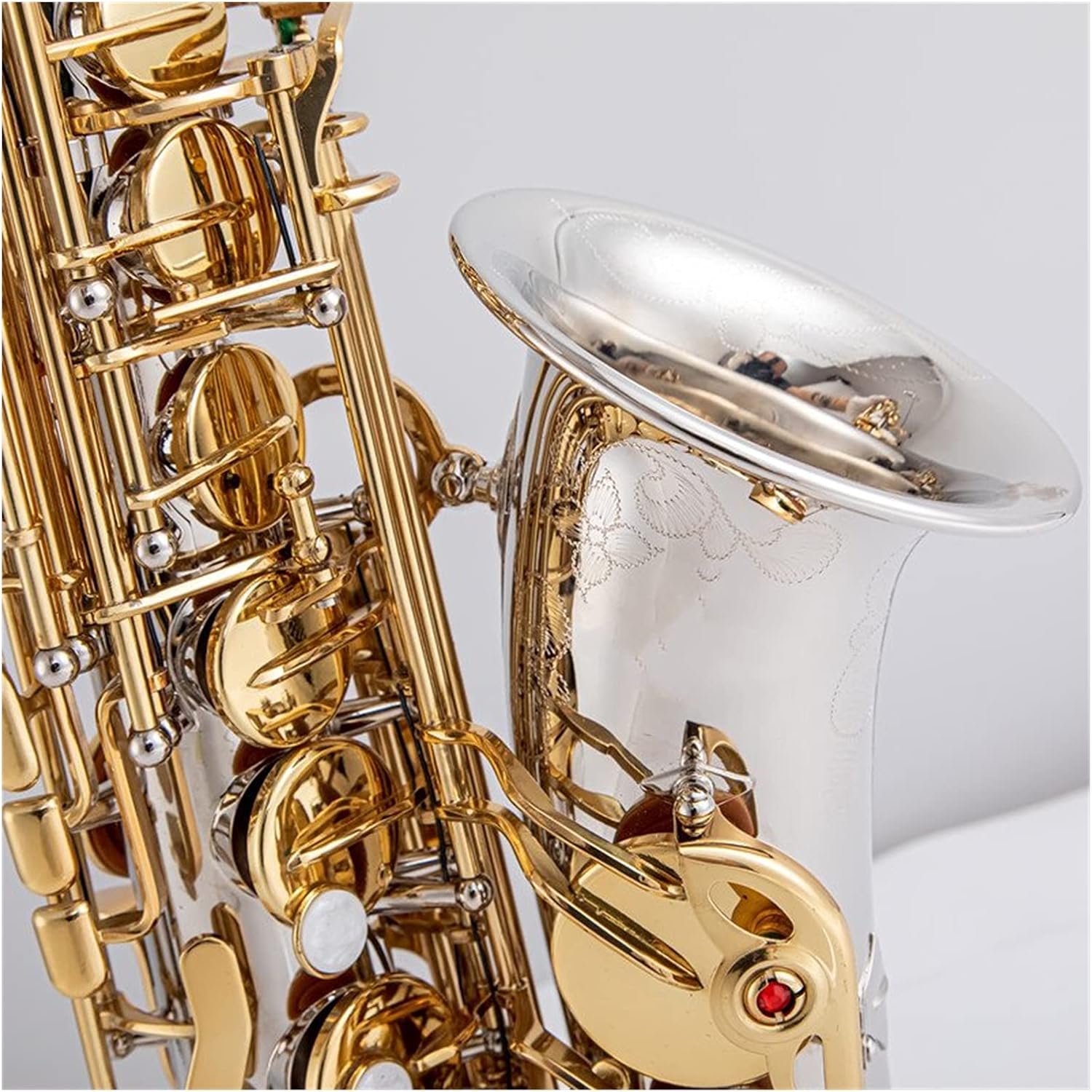 Alto Saxophone Nickel Plated Gold Key Professional Sax Mouthpiece with Case and Accessories Student Saxophone