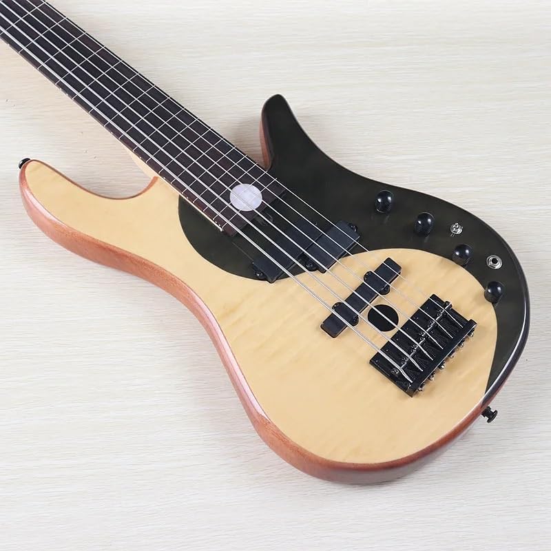 6-String Electric Bass Guitar, 43-Inch Full Size, High Gloss Flame Maple Top & Solid Okoume Body,Chrome Diecast Tuners(M2 Fretless model)