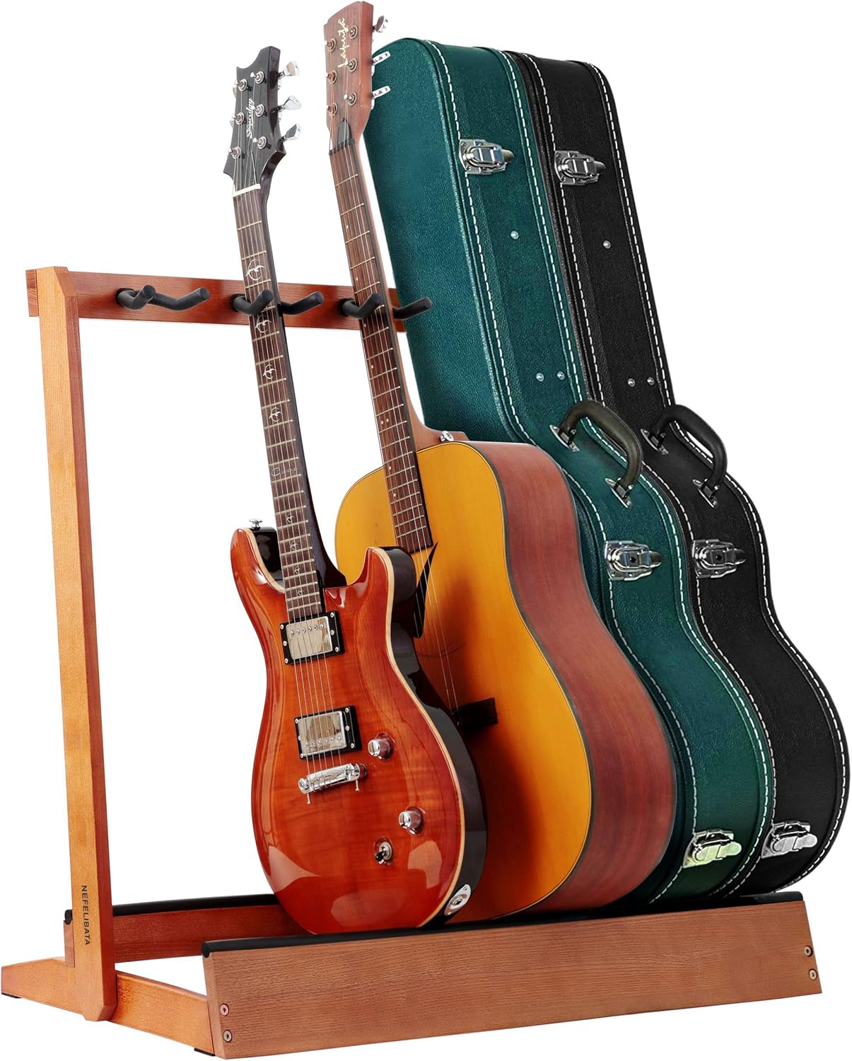 Nefelibata Multiple Guitar Stand 5 Holders Wooden Guitar Stands Floor Rack for Guitars and Case,Electric,Acoustic Guitar, Bass, Cello-German Ash wood