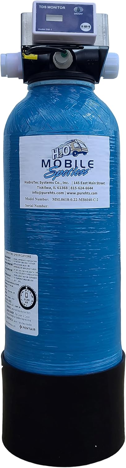 2600 grain (260 gallon treating 10 grains TDS) Mobile Spotless—Spot Free Rinse Water Demineralizer/Deionizer with built in TDS Monitor, Rinse Down Your RV Car, Boat, Windows, or Solar Panels.