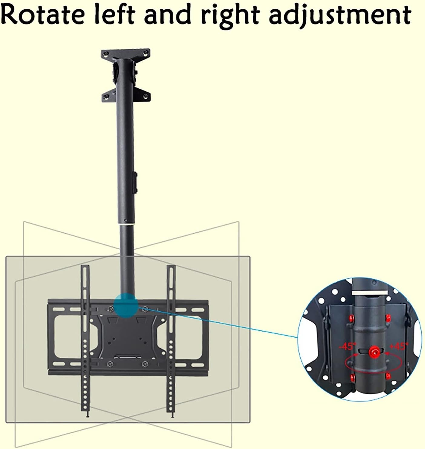 TV Stand tv Wall Mount Ceiling TV Mount Bracket, Tilt Swivel Telescopic TV Stand, Fits 32-65 Inch TVs, Holds Up to 132lbs Screens