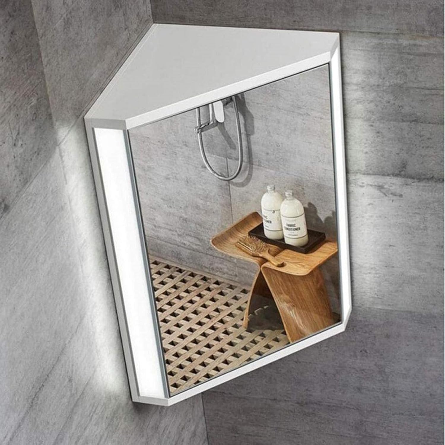 Bathroom Corner Medicine Cabinet W/Mirror White Wall Mount Triple Shelf Storage Hanging Cabinet - Kitchen Storage Multipurpose