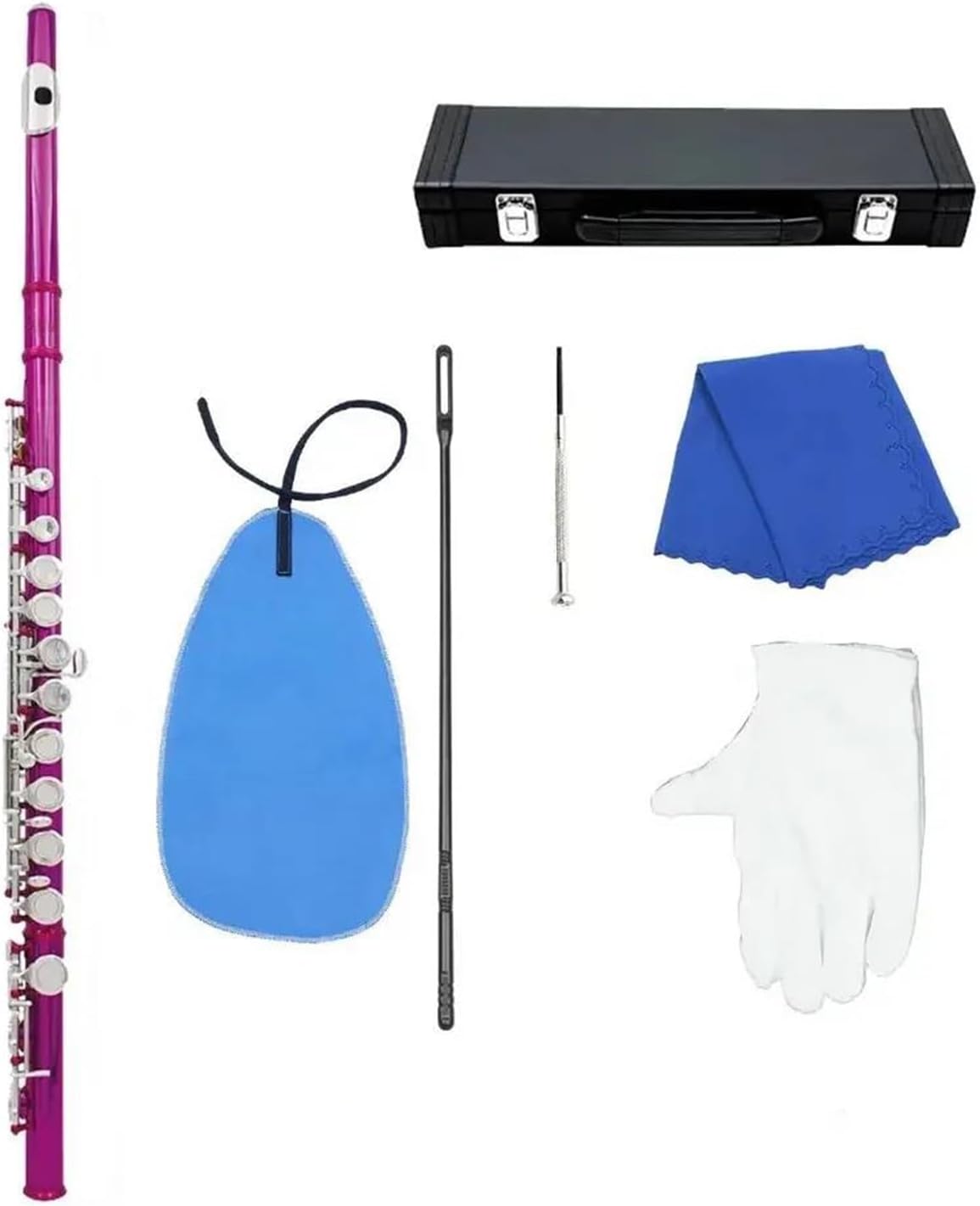 Professional Flute Instrument 16 Hole C Flute Durable Nickel Plated Woodwind Instrument Suitable For Beginners(Rose red)