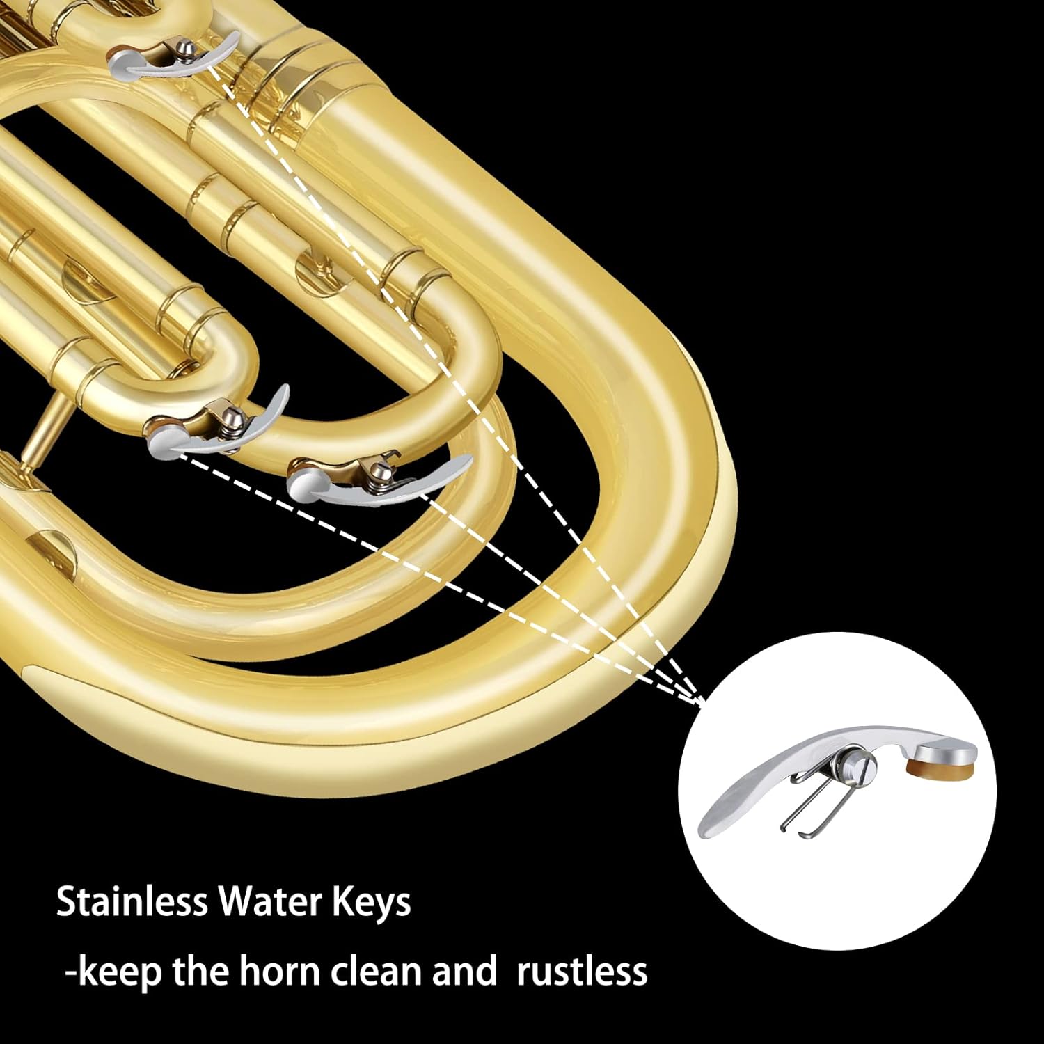 ROWELL Professional Bb Baritone Horn - 3 Valves Brass Baritone with Stainless Steel Valves Premium Case Set with Mouthpiece, Strap, Care Kit