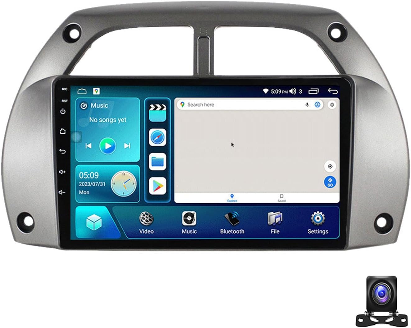 Double Din Car Stereo Bluetooth MP5 Player with Carplay/Auto, 9 Inch Touchscreen Radio Receiver with AHD Backup Camera, for Toyota RAV4 2001~2006 Support 4G/SWC/DSP,4 core m150s 2g+32g