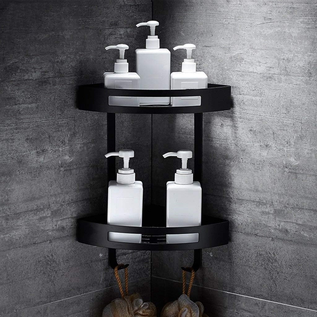 Western Black Frame Triangle Free Punch Stainless Steel Wall Mount Antique Bathroom Corner Rack Supplies Storage Multifunction