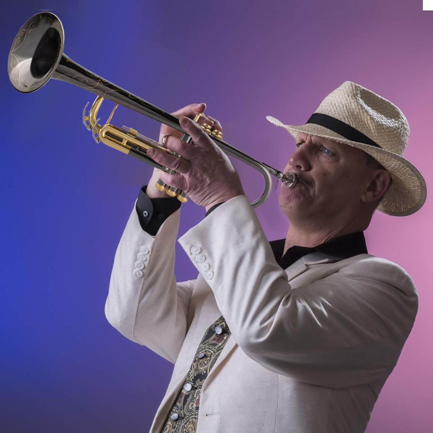 EASTROCK Bb Trumpet Standard Trumpet Set with Carrying Case,Gloves, 7C Mouthpiece, Cleaning Kit, Tuning Rod, Black Nickel,Hand Carved Craft