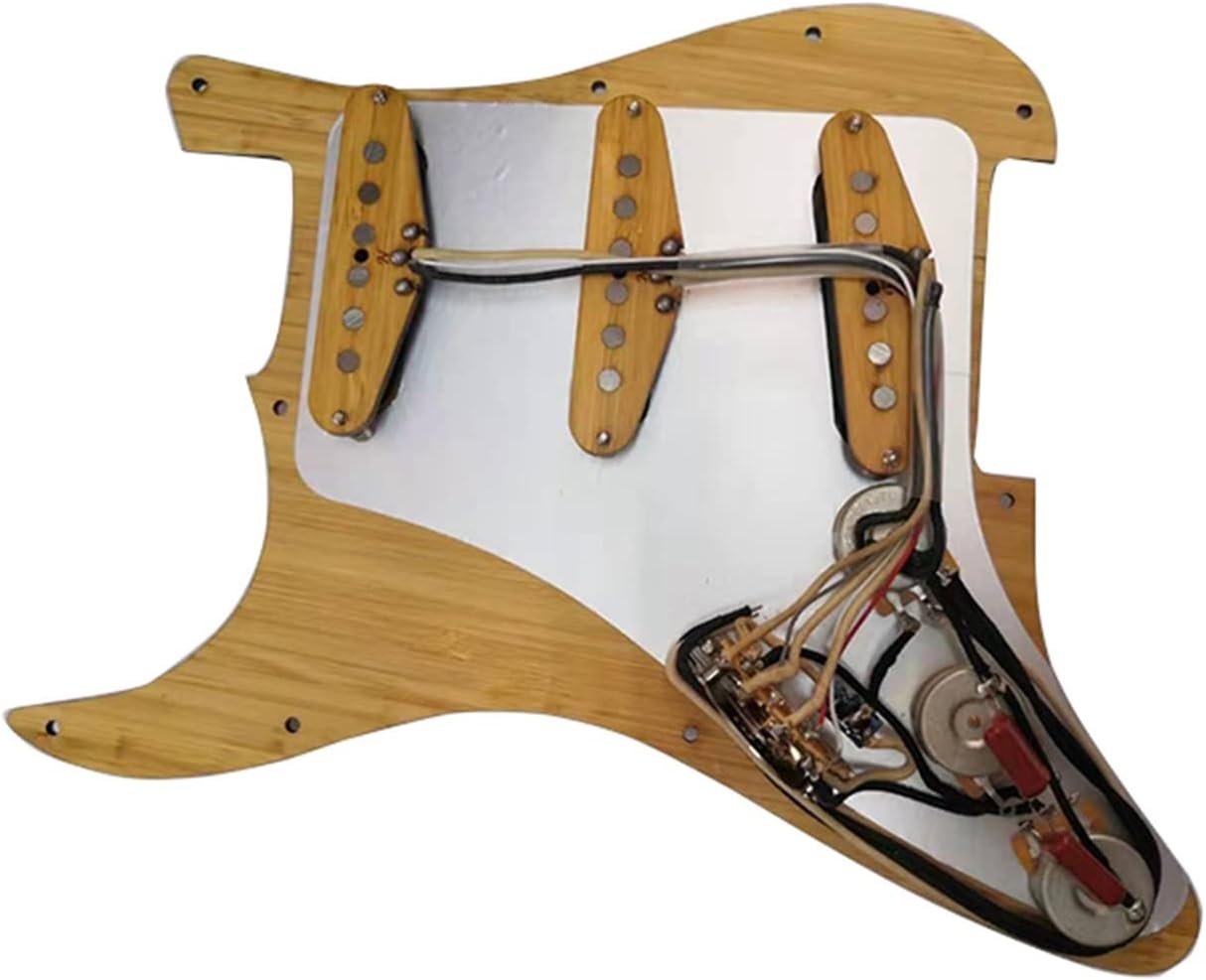 Guitar Pre-Wired Loaded Bamboo SSS Pickguard with Pickup Harness Set for Electric Guitar Pickup Set with Pickguard