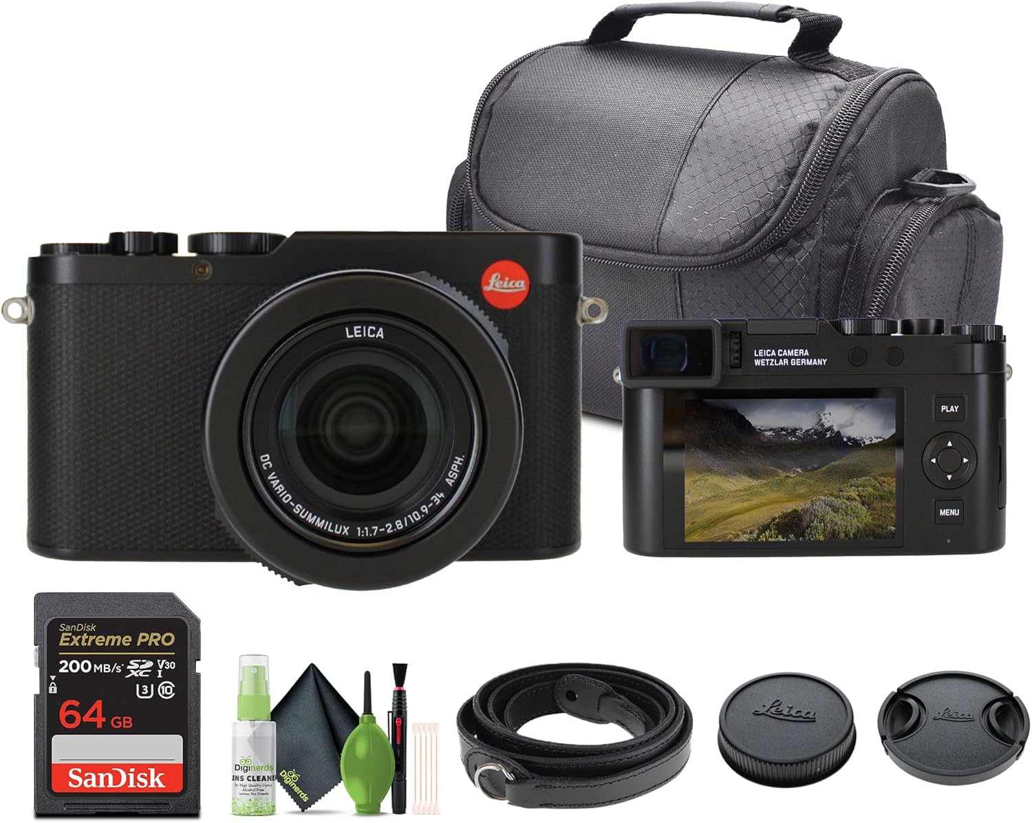 Leica D-Lux 8 Compact Digital Camera, 10.9-34mm f/1.7-2.8 Lens 17MP CMOS Sensor (Black) 19191 + 64GB Memory Card + Travel Bag + Cleaning Kit and More