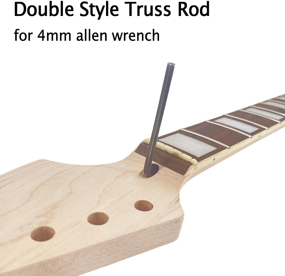 Baritone Electric Guitar Neck, 22 Frets 30 Inch Scale, Maple Wood with Rosewood Fretboard, White Block Inlay & Black Back Line, Unfinished, 42mm Nut