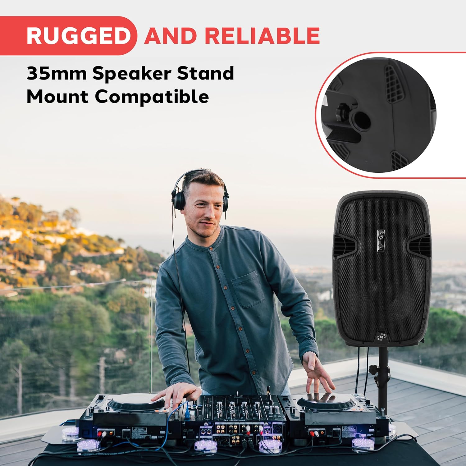 Pyle PPHP155ST Wireless Portable PA Speaker System - 1500W High Powered Bluetooth Compatible Active Outdoor Sound Speakers w/ USB SD MP3 RCA - 35mm Mount, Stand, Microphone, Power Cable, Black, 15