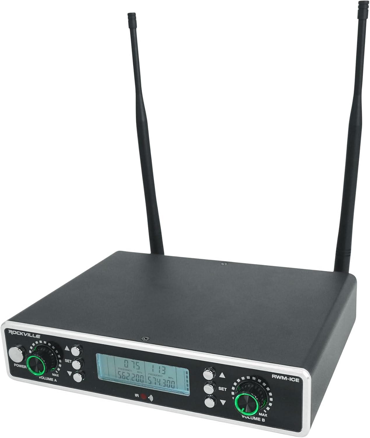 Rockville RWM-ICE Dual UHF 100 Channel, Diamond Handheld Wireless Microphone System, Long-Range 400ft, High-Fidelity Sound, Durable Metal Build, for Performers and Event Hosts
