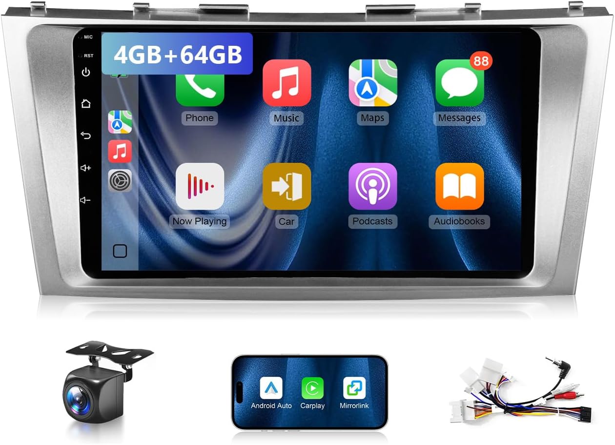 8-Core 4GB+64GB Car Radio for Toyota Camry 2006-2011 with Wireless Carplay Android Auto, 9 Inch Android 13 IPS Touch Screen Car Stereo Compatible with JBL, Support GPS WiFi BT FM RDS/DSP Camera SWC