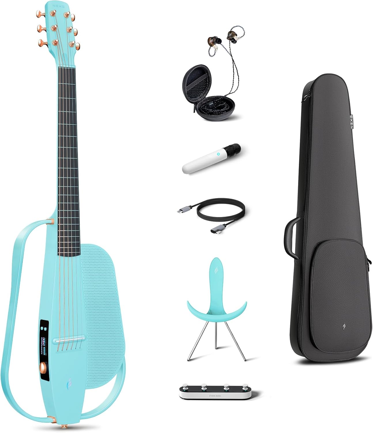 Enya NEXG 2 Acoustic-Electric Guitar Carbon Fiber Travel Smart Audio Guitar Kit & Enya Smart Automatic Guitar Tuner & enya Magnetic Strap
