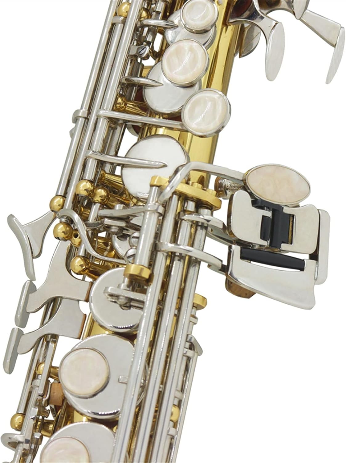 Bb Saxophone Brass Straight Pipe Sax Woodwind Musical Instrument with Leather Box