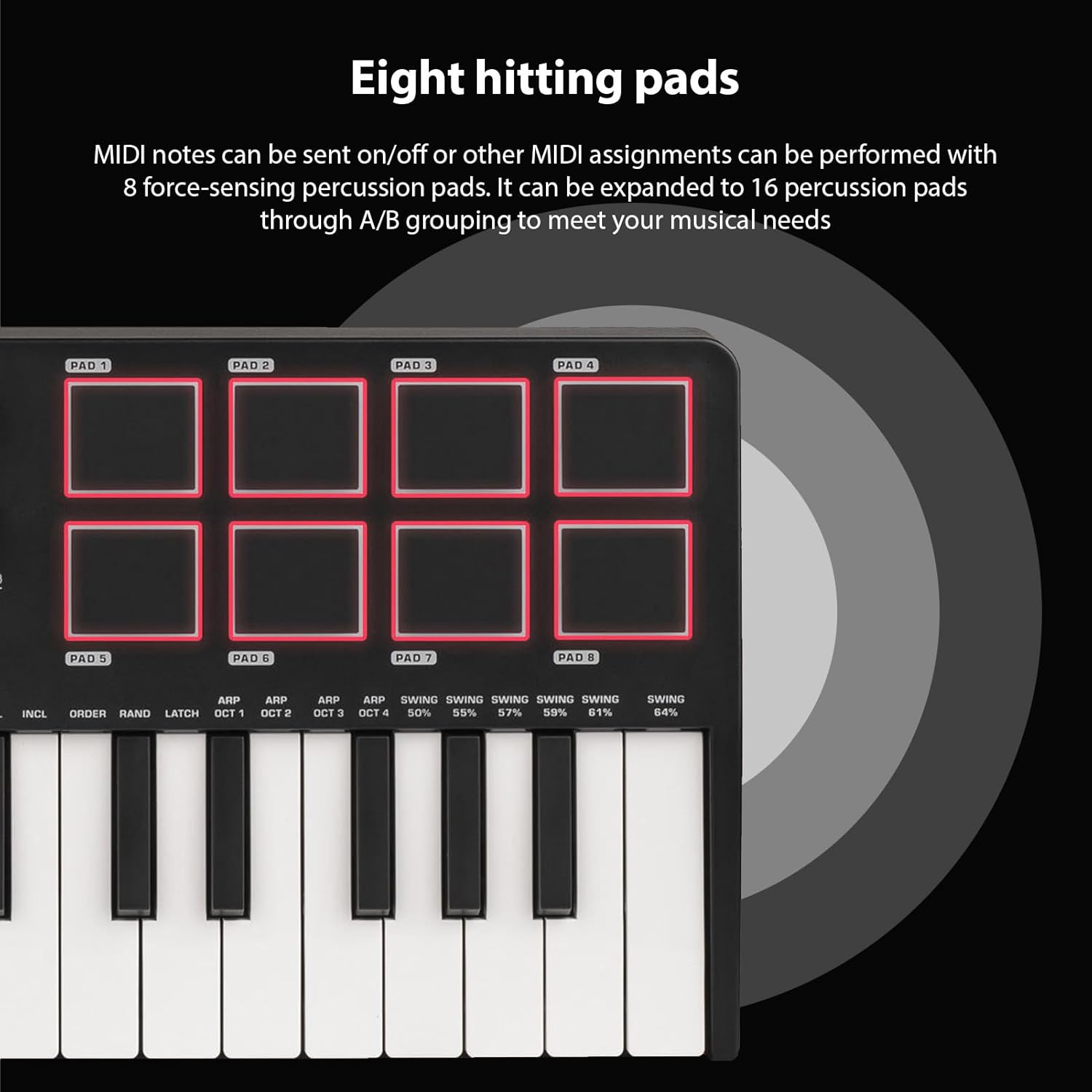 MIDI Controller, 25 Key USB MIDI Keyboard Controller, MIDI Keyboard with DAWs, 8 Backlit Drum Pads, 8 Knobs and Music Production Software Included