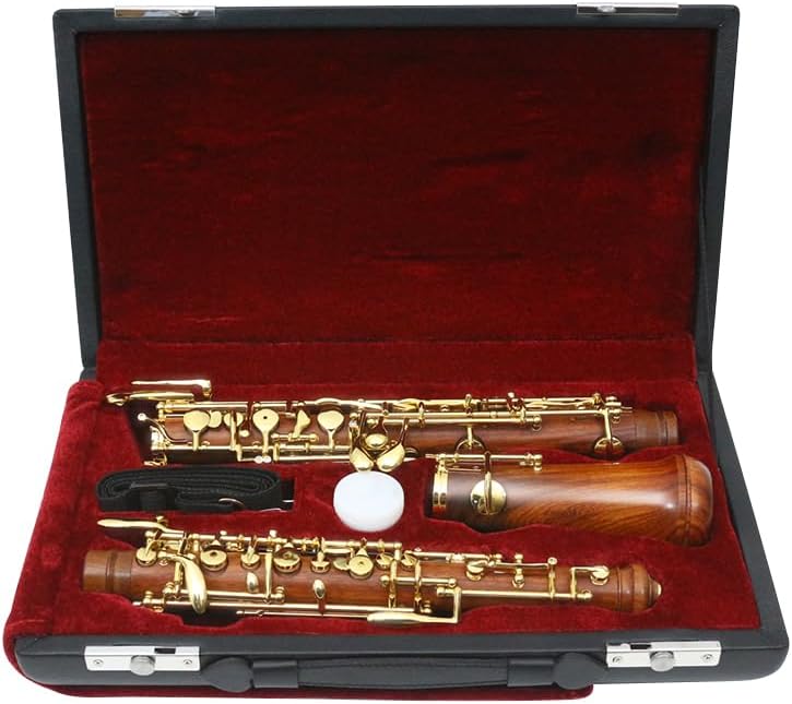 Yinfente Professional Oboe Gold Plated Rosewood C Key Left F Resonance Semi-Automatic Woodwind Instrument With Oboe Accessories