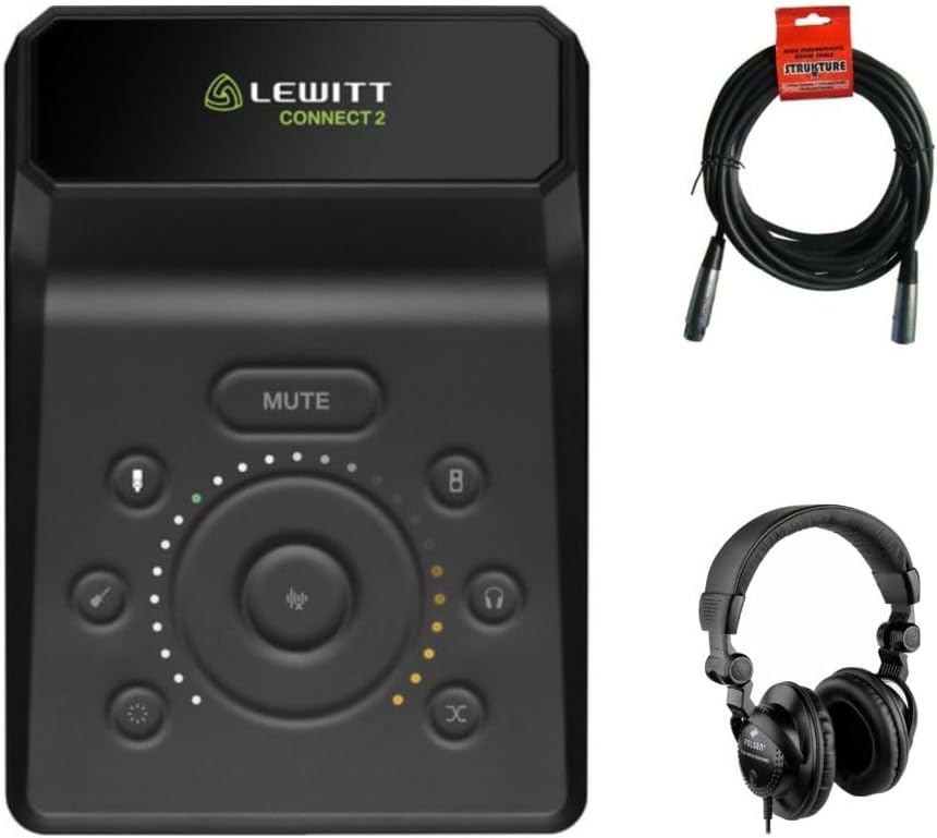 Lewitt CONNECT 2 USB-C Audio Interface Bundle with Polsen HPC-A30 Closed-Back Studio Monitor Headphones XLR- XLR Cable