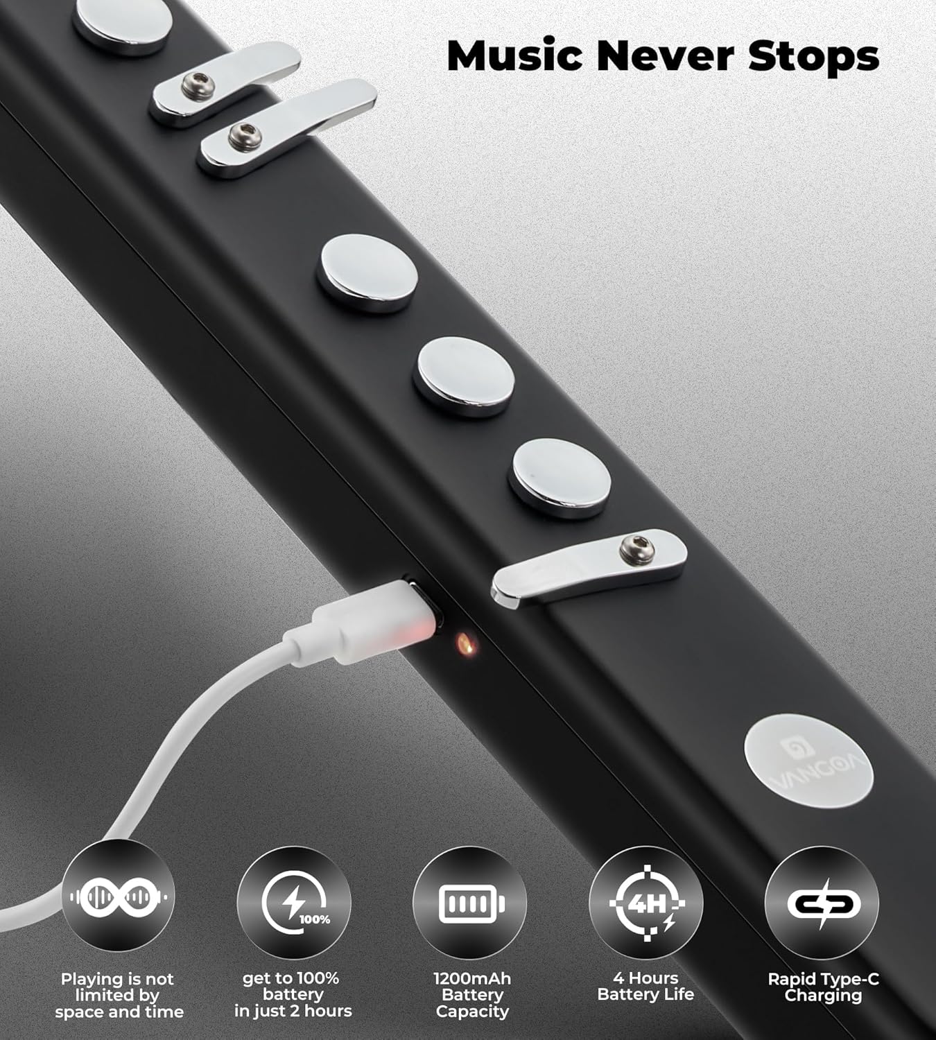 Vangoa MAE-02 MIDI EWI Electronic Wind Instrument with 3 Fingerings 35 Tones 7 Functions Professional Portable Digital Wind Instrument Synthesizer Rechargeable for Beginners Adults Teens, Black