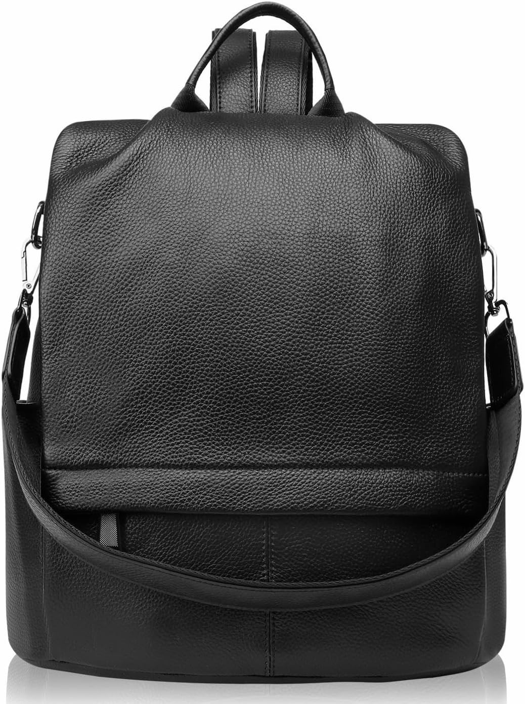 Genuine Leather Backpack Purse For Women Antitheft Real Soft Fashion Designer Convertible Shoulder Bag Black