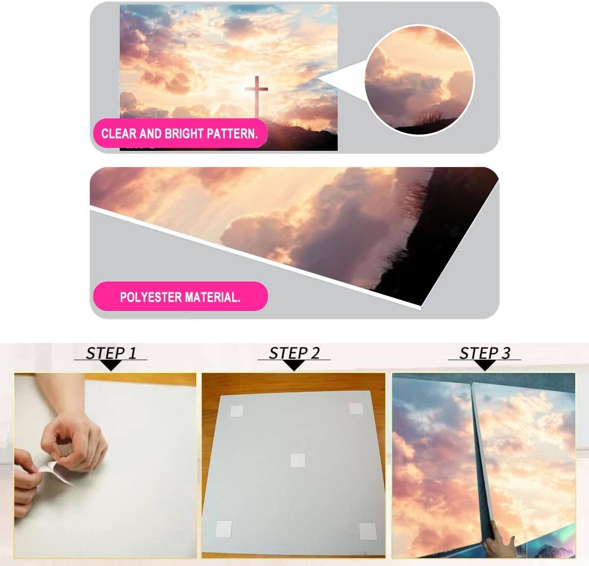 Art Acoustic Panels Self Adhesive Silhouette three Cross Crucifixion Christian top mountain sunlight 6Packs Decorative Soundproof Wall Panels Large Sound Absorbing Panels for Home Office 48