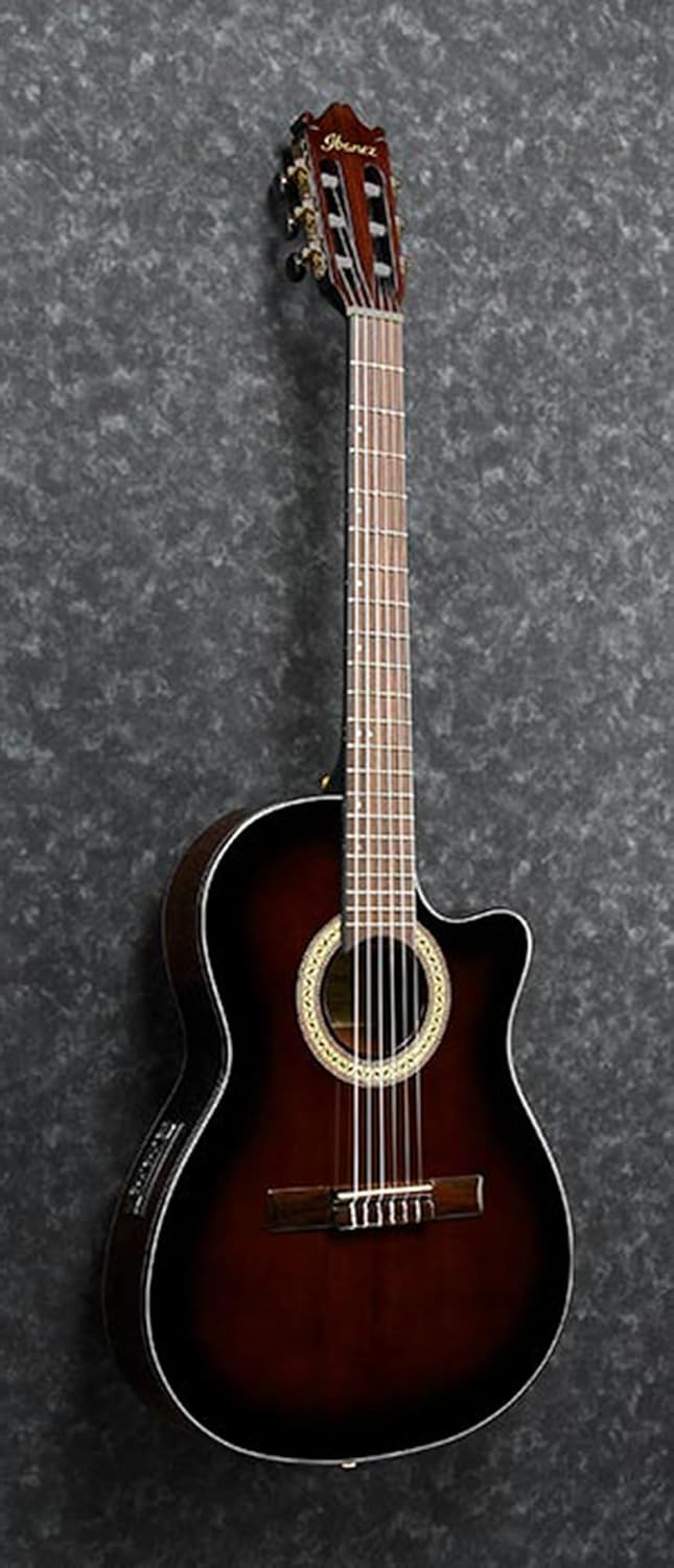 Ibanez GA35TCE Classical Acoustic-Electric Guitar - Dark Violin Sunburst High Gloss Bundle with Gig Bag, Tuner, Strap, Strings, Picks, Austin Bazaar Instructional DVD, and Polishing Cloth