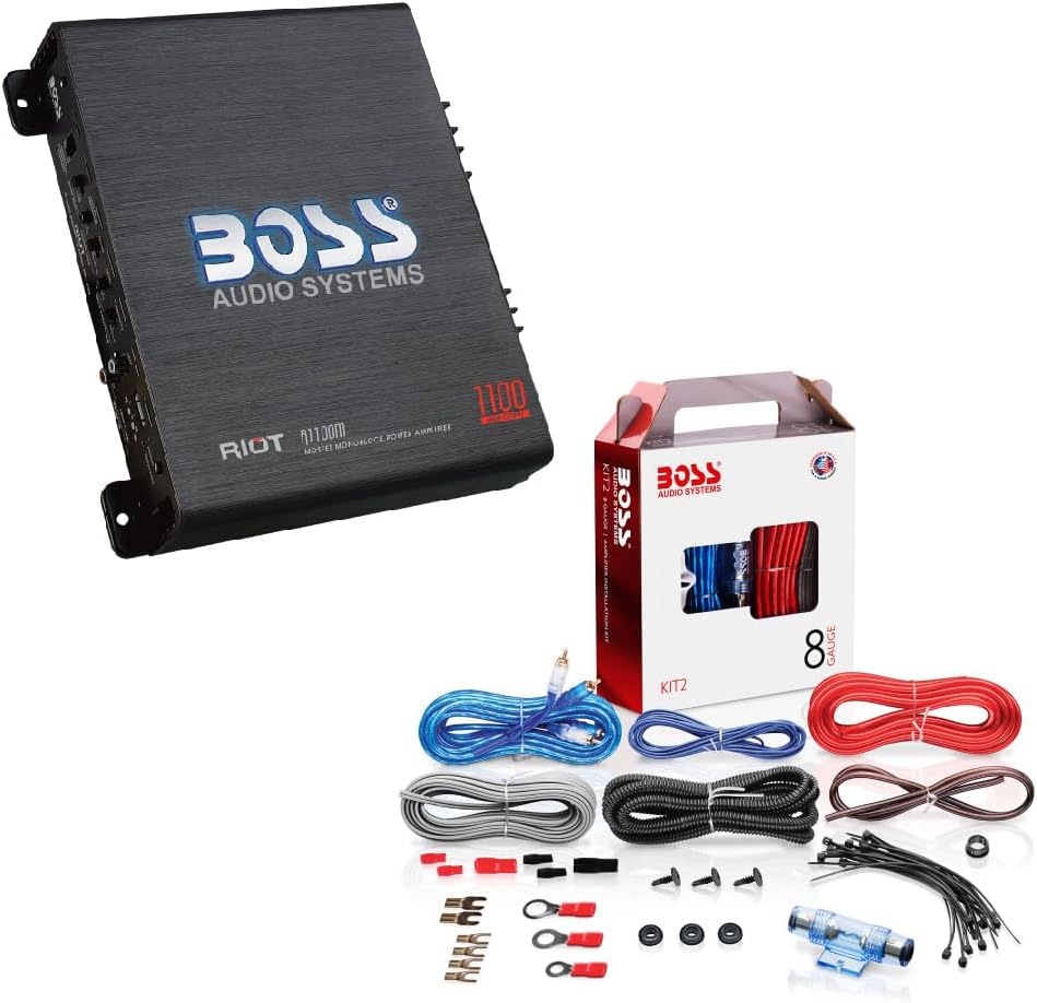 BOSS Audio Systems Monoblock Amplifier + 8 Gauge Wiring Kit