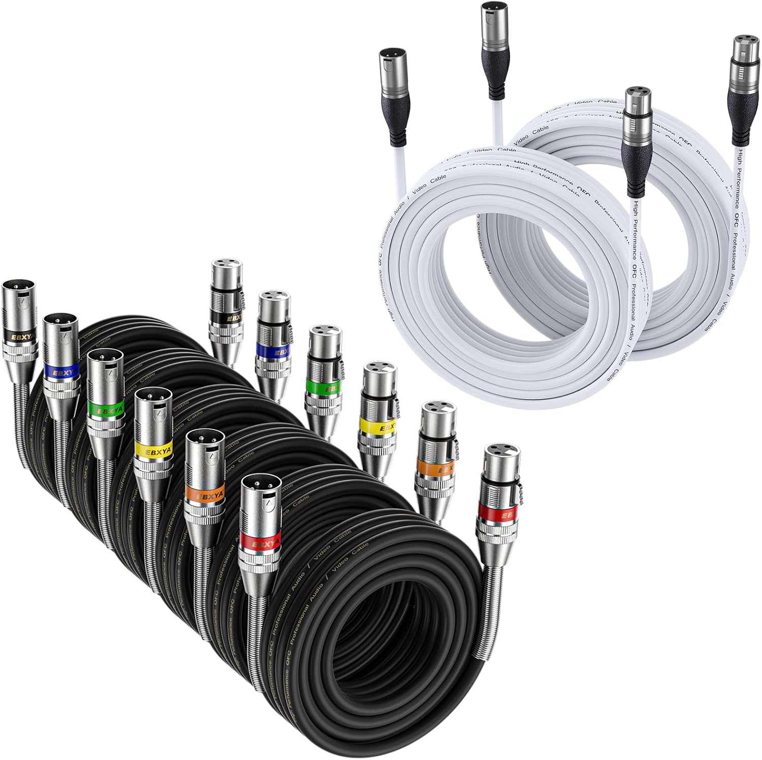 EBXYA White XLR Cable 50ft 2 Packs& XLR Cable 25ft 6 Packs
