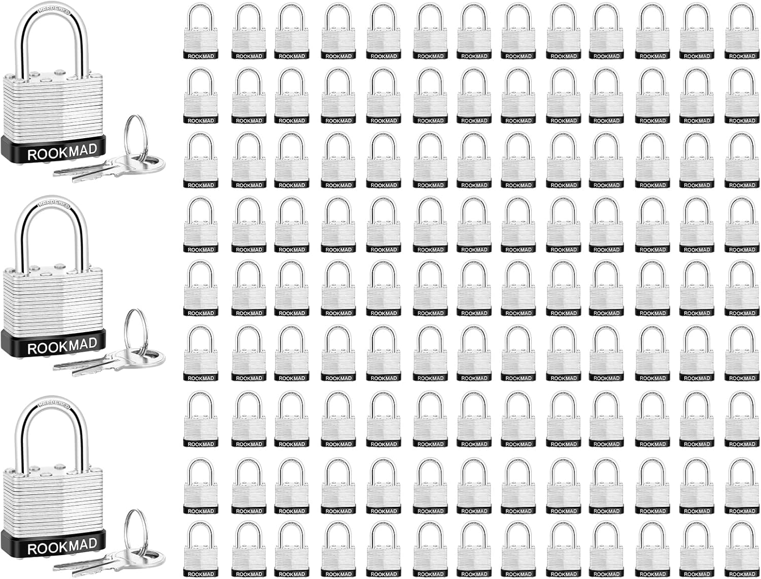 Keyed Padlocks, Laminated Steel Padlock, Keyed Alike Locks with Same Keys, PE Plastic Hoop, This Pad Lock with Eco-Friendly Materials, 120 Pack