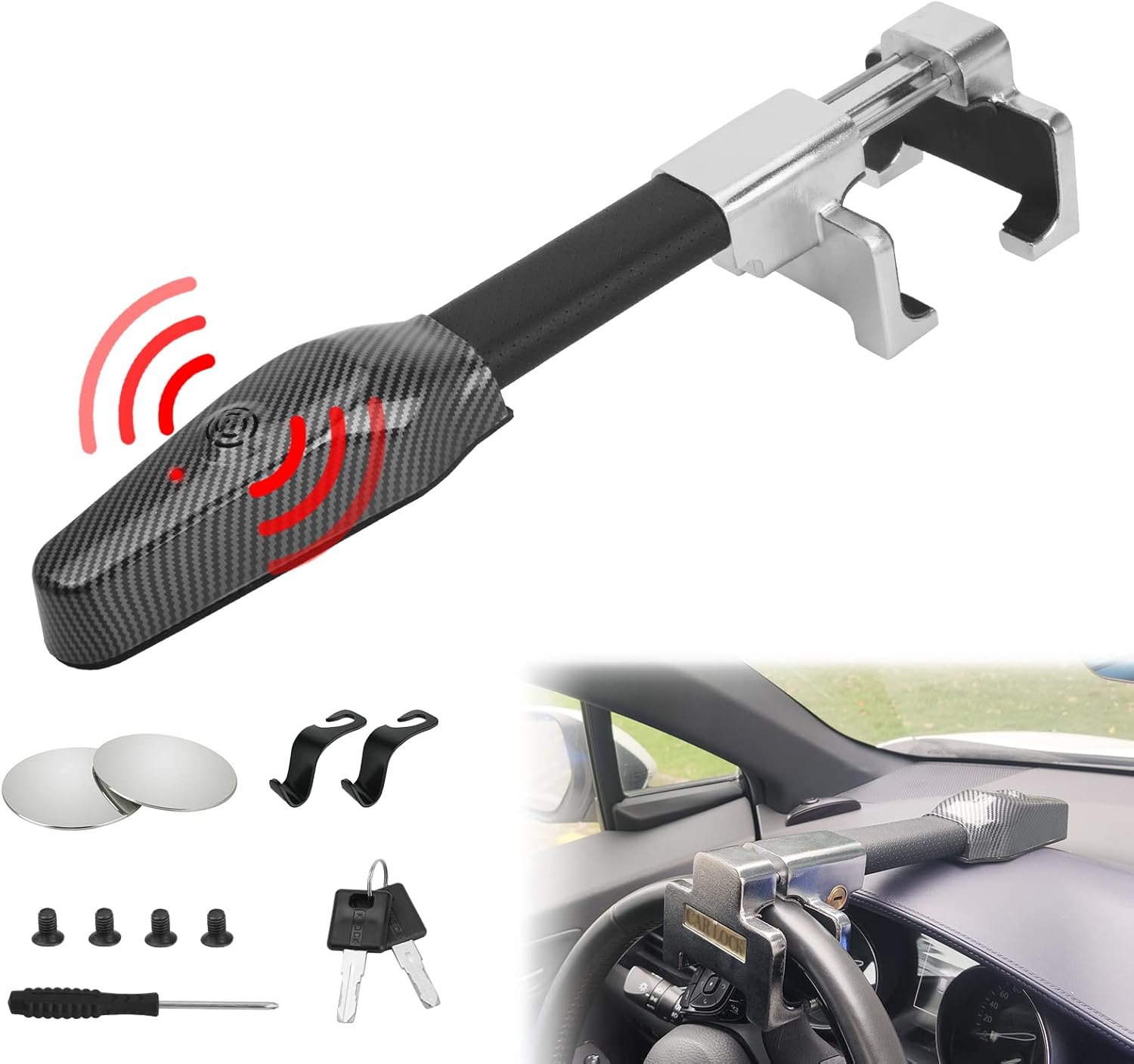 Steering Wheel Lock with 130db Alarm, Universal Car Security for Truck/Auto/SUV/Van - 2 Keys