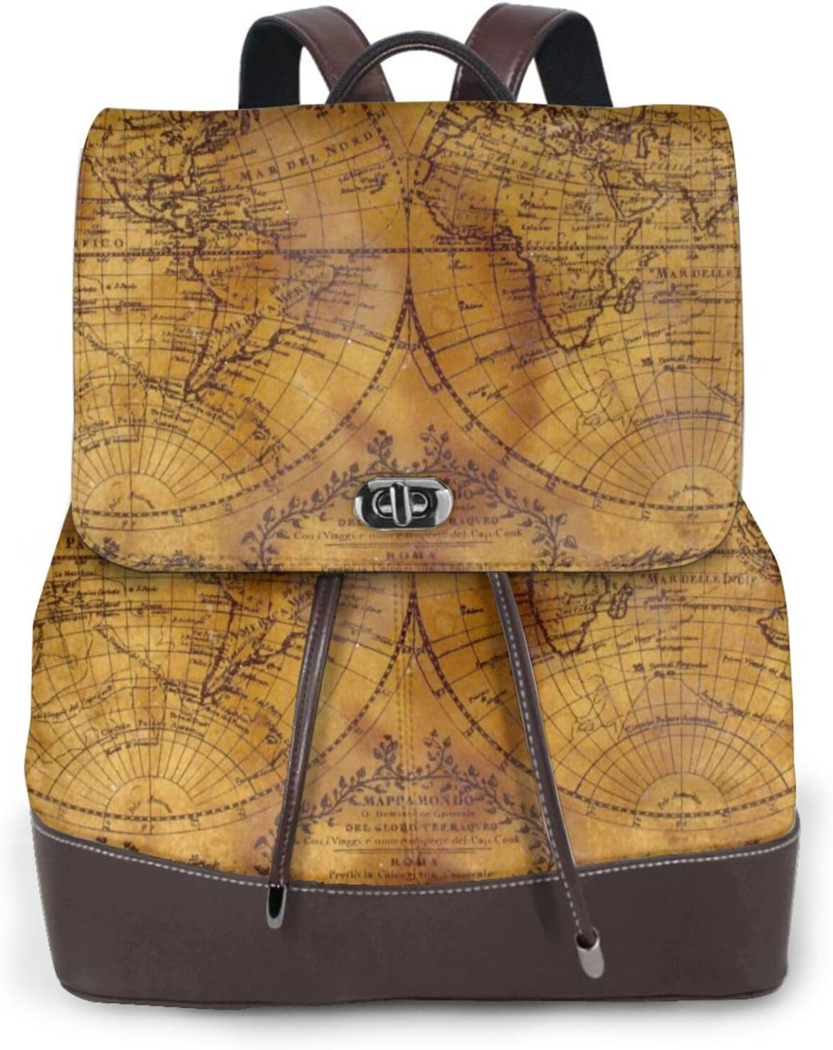 Vintage Map for Womens Backpack Purse Microfiber PU Anti-theft Large Fashion Designer Travel Bag Ladies Shoulder Bags