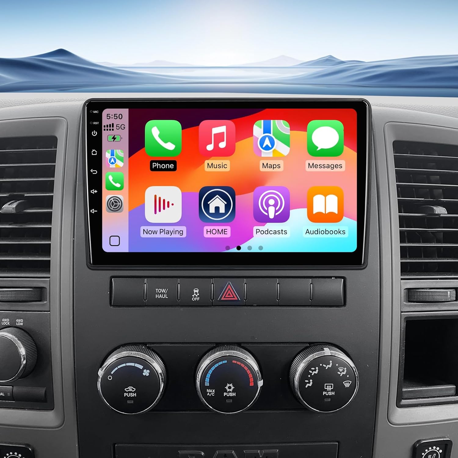 2+32G Android 13 Double Din Car Stereo for Dodge RAM 1500 2500 3500 2009-2012 with 10.1 Inch Touchscreen Radio Built-in Wireless Carplay/Android Auto/GPS/Bluetooth/FM/AUX-in/SWC/Backup Camera