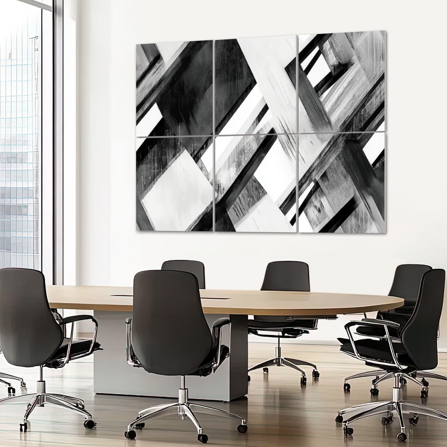 6 Pack Art Acoustic Panels Sound Absorbing Modern Geometric Grey Overlapping Rectangles Black And White Tones Decorative Soundproof Wall Panels Self Adhesive for Recording Studios Office 72