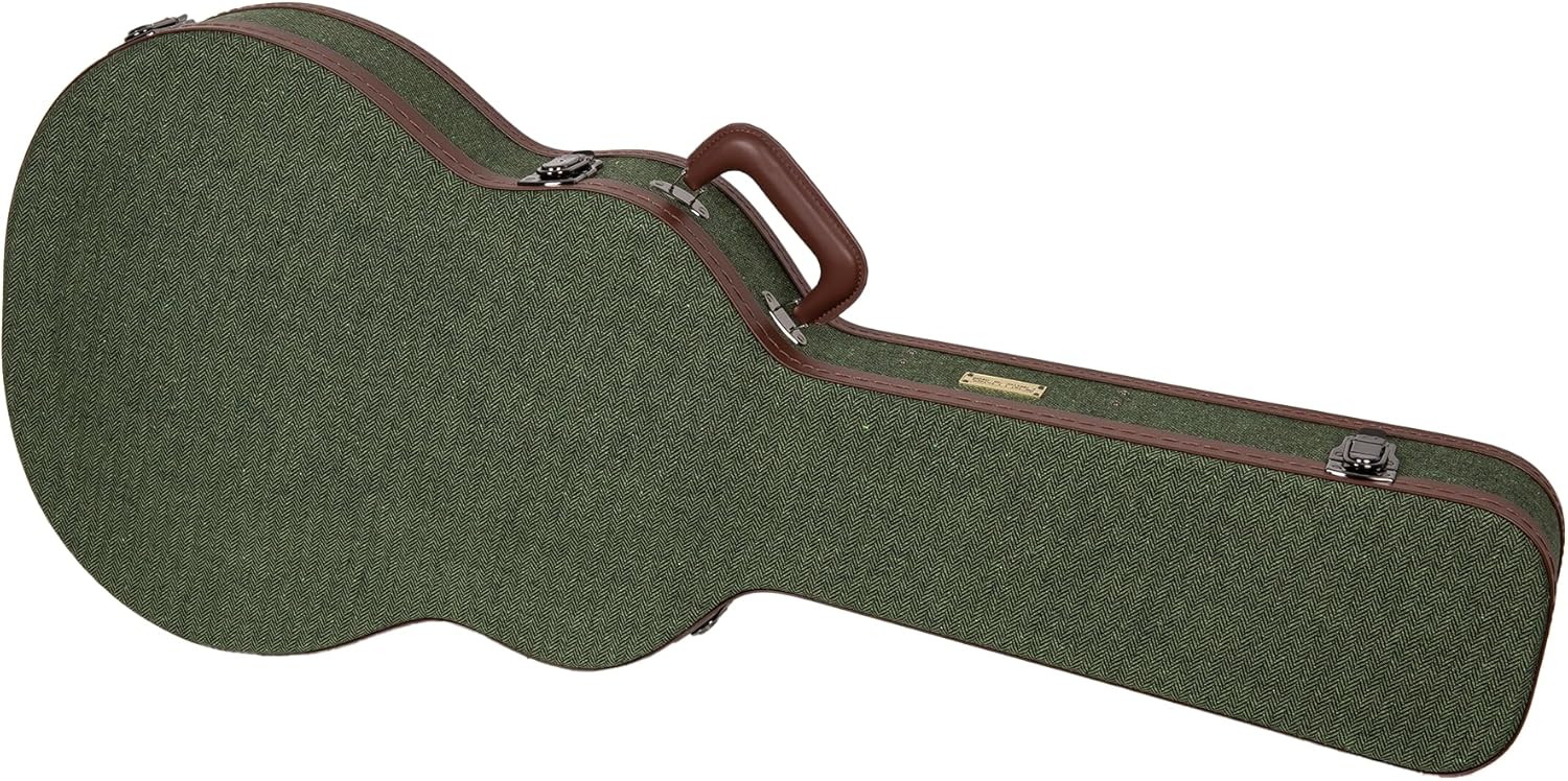 Crossrock 335 Style 6-String Semi-Hollow Electric Guitar Case | Green Chevron Tweed, Plush Velvet Interior, Genuine Leather Handle & Security Lock, Reinforced Hardware – Master Series (CRW760SAGN)