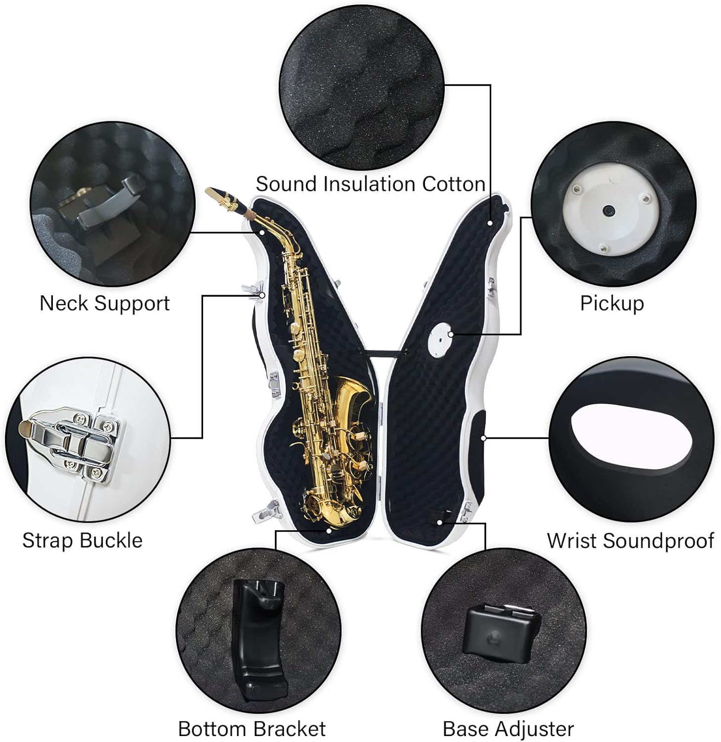 Alto Saxophone Muffler & Noise Eliminator - Multifunctional Electronic Pickup Mute for Beginners, Practice Anywhere Without Disturbing Others (white)