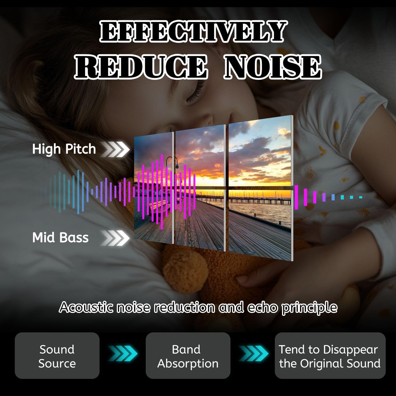 6 Pack Art Acoustic Panels Beautiful sunrise wooden pier Sea Sopot Poland Sound Absorbing Panel 48