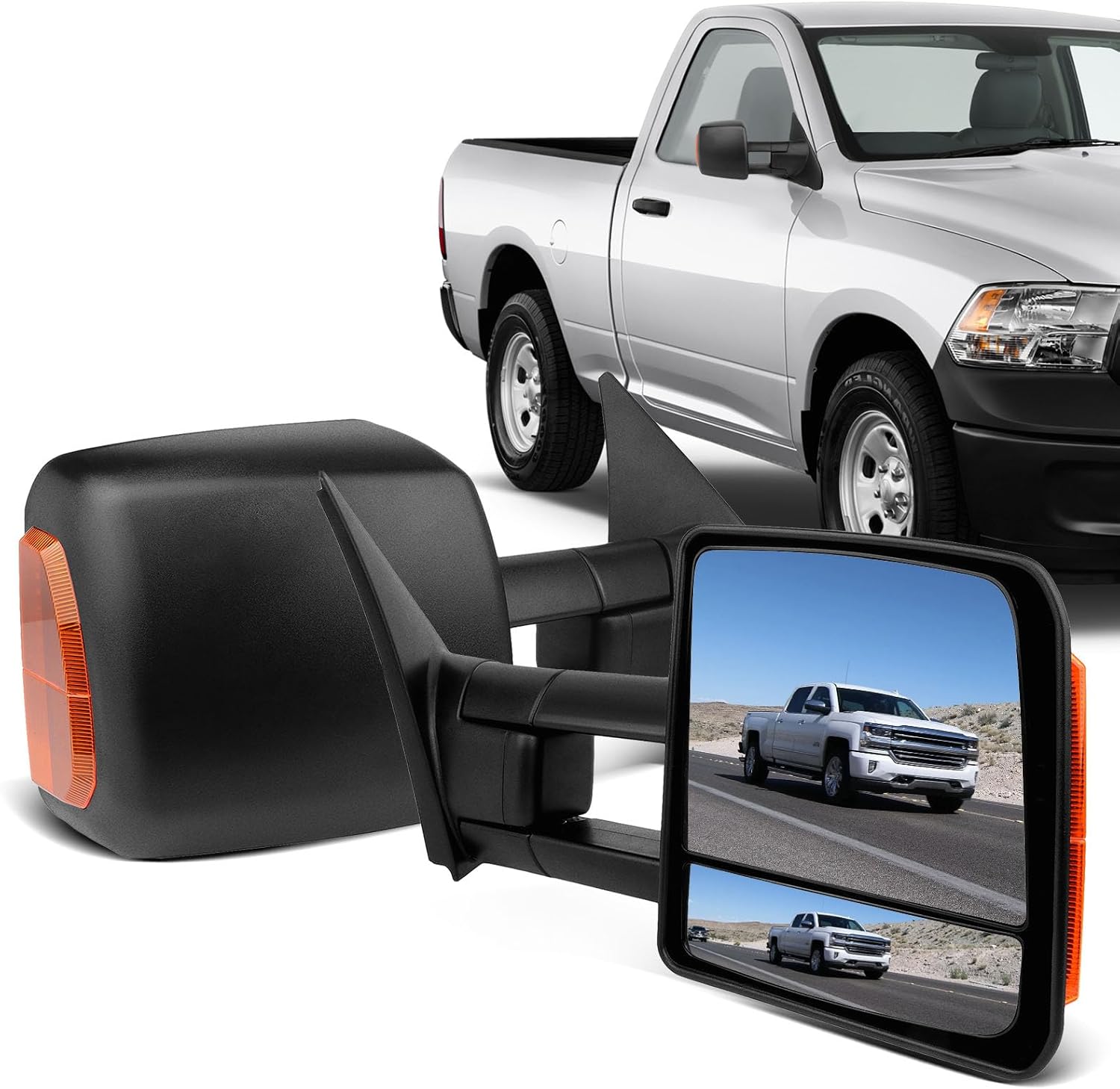 ECCPP Towing Mirror For 2007-2016 For Toyota For Tundra Black Led Signal Power Heated Manual Telescoping Towing Left Driver Side Mirror
