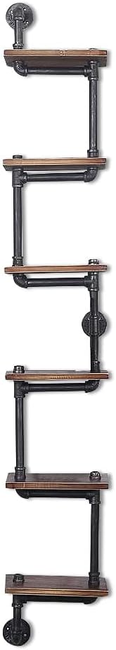 Floating Shelves Wall Mounted,Industrial Floating Shelves Wall Mount Pipe Shelves Wood 6 Tiers Ladder Bookshelf,Natural Wood Shelves for Wall, for Living Room,Bedroom, Kitchen, Office