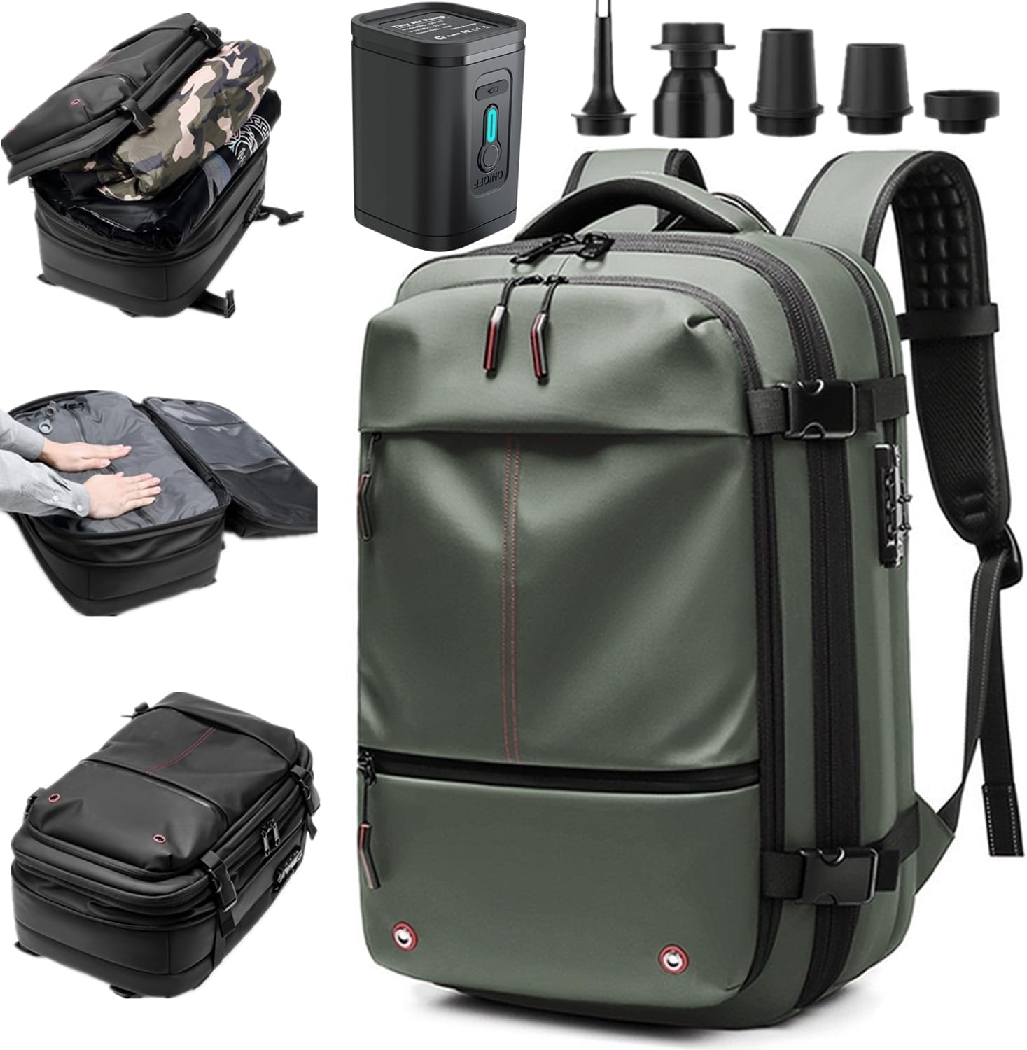 Vacpack Backpack,Vacuum Backpack,60l Expandable Vac pack Travel Backpack,Water Resistant,Anti Theft Vacpack Travel Vacuum Backpack (Green Electric Vacuum)