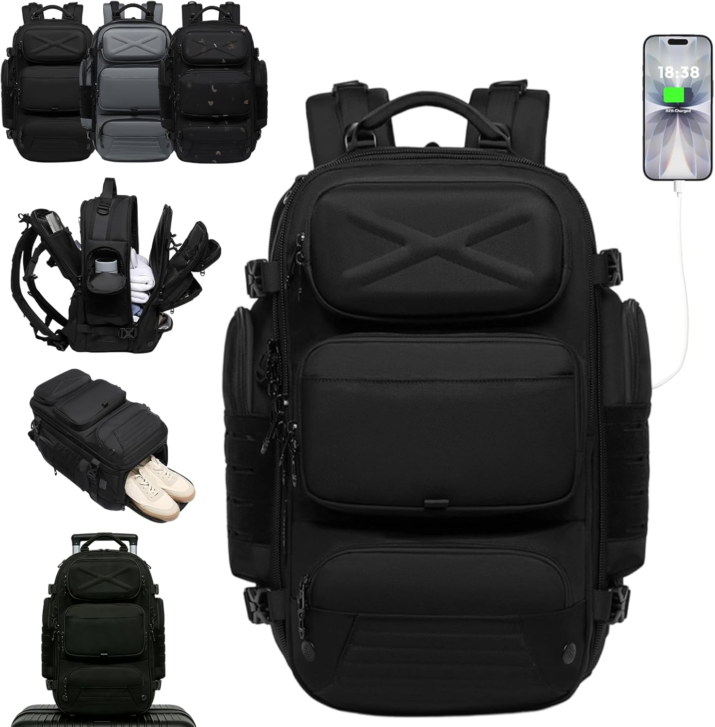 Travel Backpack for Men,18.9/20.5in Expandable Flight Approved Mochila De Viaje Para Hombre for Business Hiking (Black)