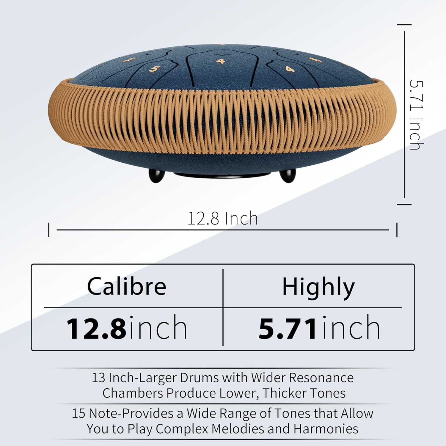 Steel Tongue Drum, 13 Inch 15 Notes Tongue Drums, C Major Drum Percussion Instruments, Handpan Drums with Music Book, Drum Mallets and Carry Bag (Navy Blue)