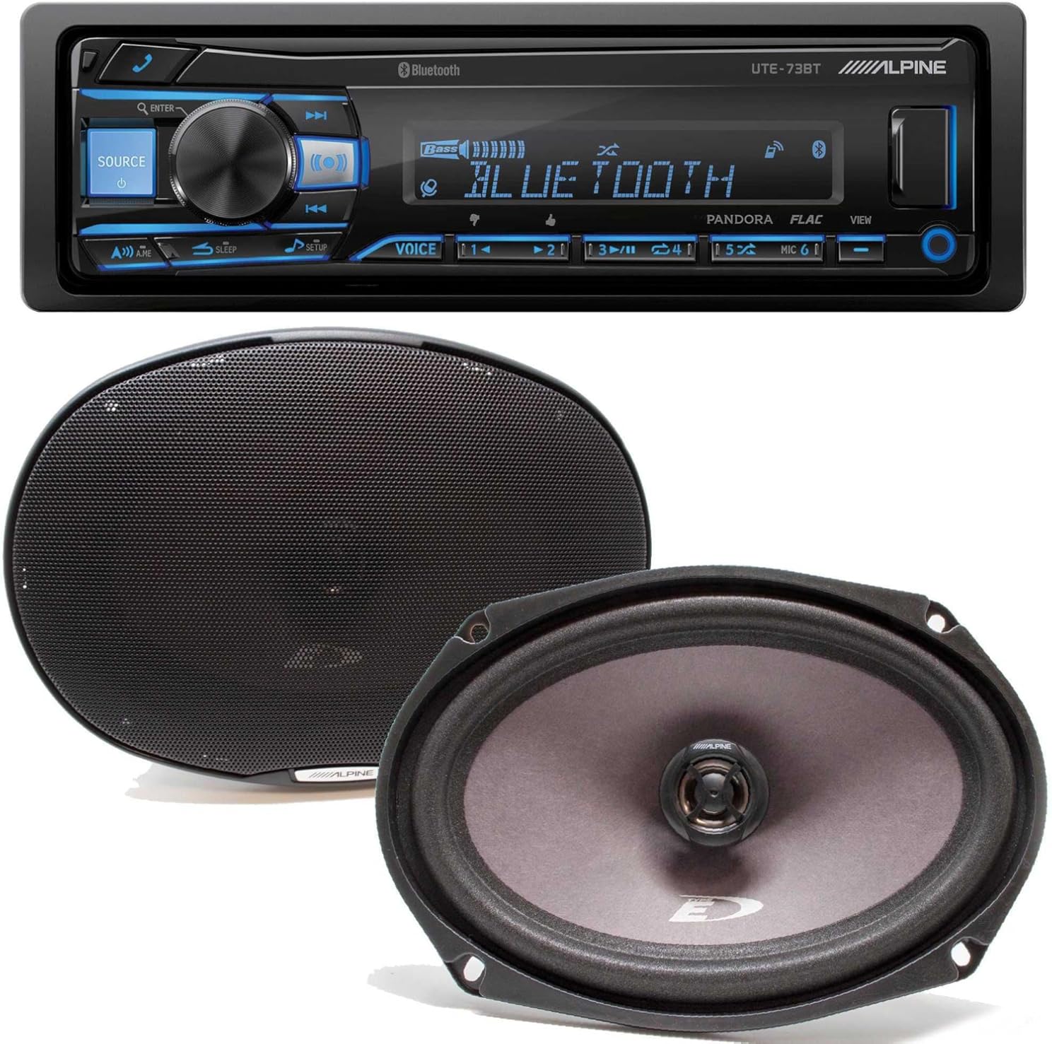 Alpine UTE-73BT Bluetooth® Multimedia Receiver (Does Not Play CDs) with SXE-6926S 6x9 Coax Speakers